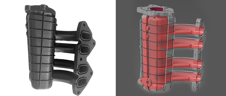 The intake manifold printed with FUNMAT PRO 610HT 3D printer